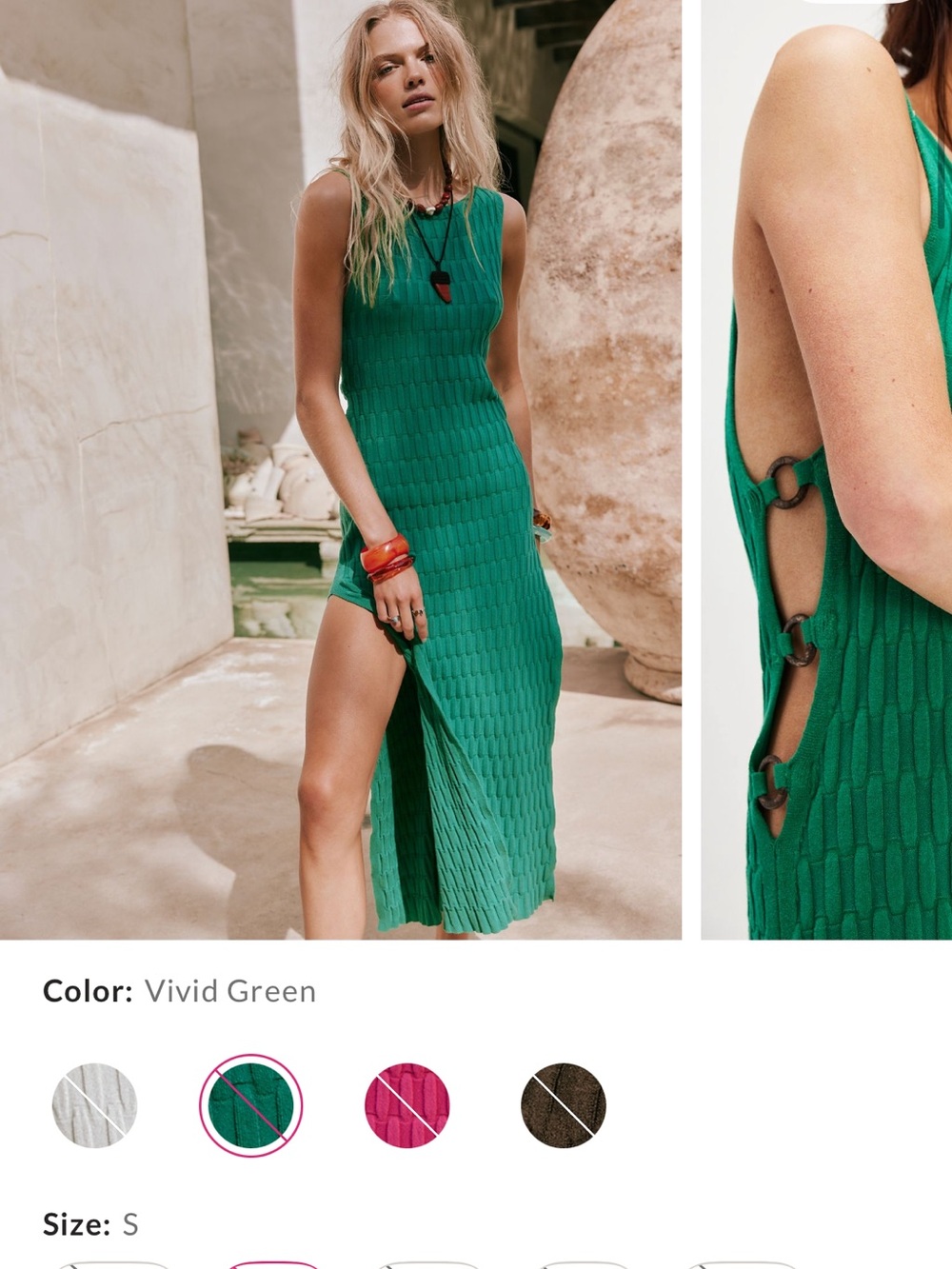 Vivid Green Knit Side-Slit Maxi Dress